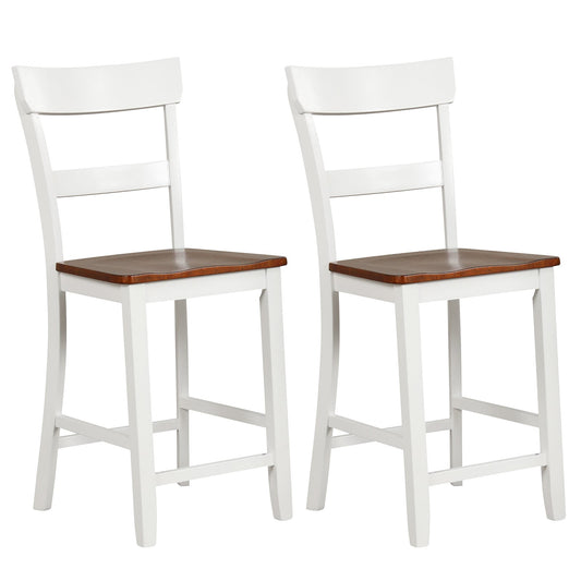 Farmhouse Dining Bar Stool Set of 2 with Solid Rubber Wood Frame, White