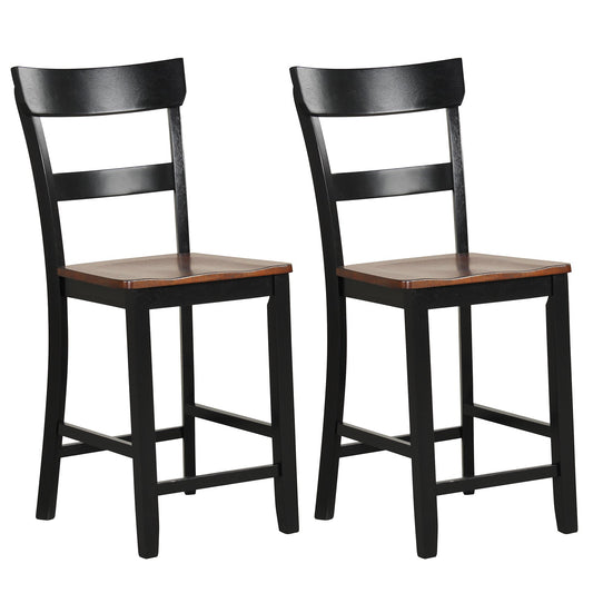 Farmhouse Dining Bar Stool Set of 2 with Solid Rubber Wood Frame, Black