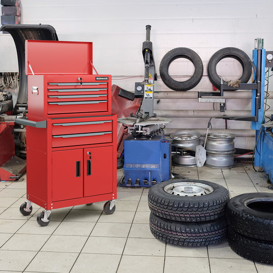 6-Drawer Rolling Tool Storage Chest Cabinet with Universal Wheels and Hooks, Red Garages Red at Gallery Canada