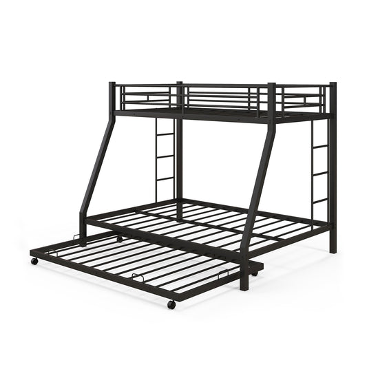 Twin Over Full Bunk Bed Frame with Trundle for Guest Room, Black