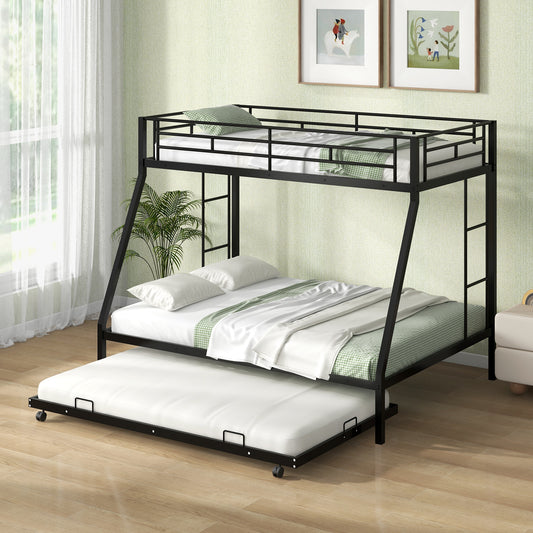 Twin Over Full Bunk Bed Frame with Trundle for Guest Room, Black Bunk Bed Frame Black at Gallery Canada