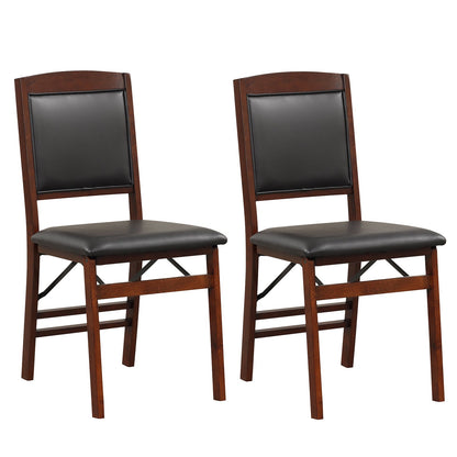Set of 2 Folding Dining Chairs with Padded Seat and High Backrest, Brown