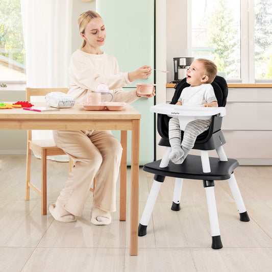 6-In-1 Convertible Baby High Chair, Adjustable Removable Tray, Black