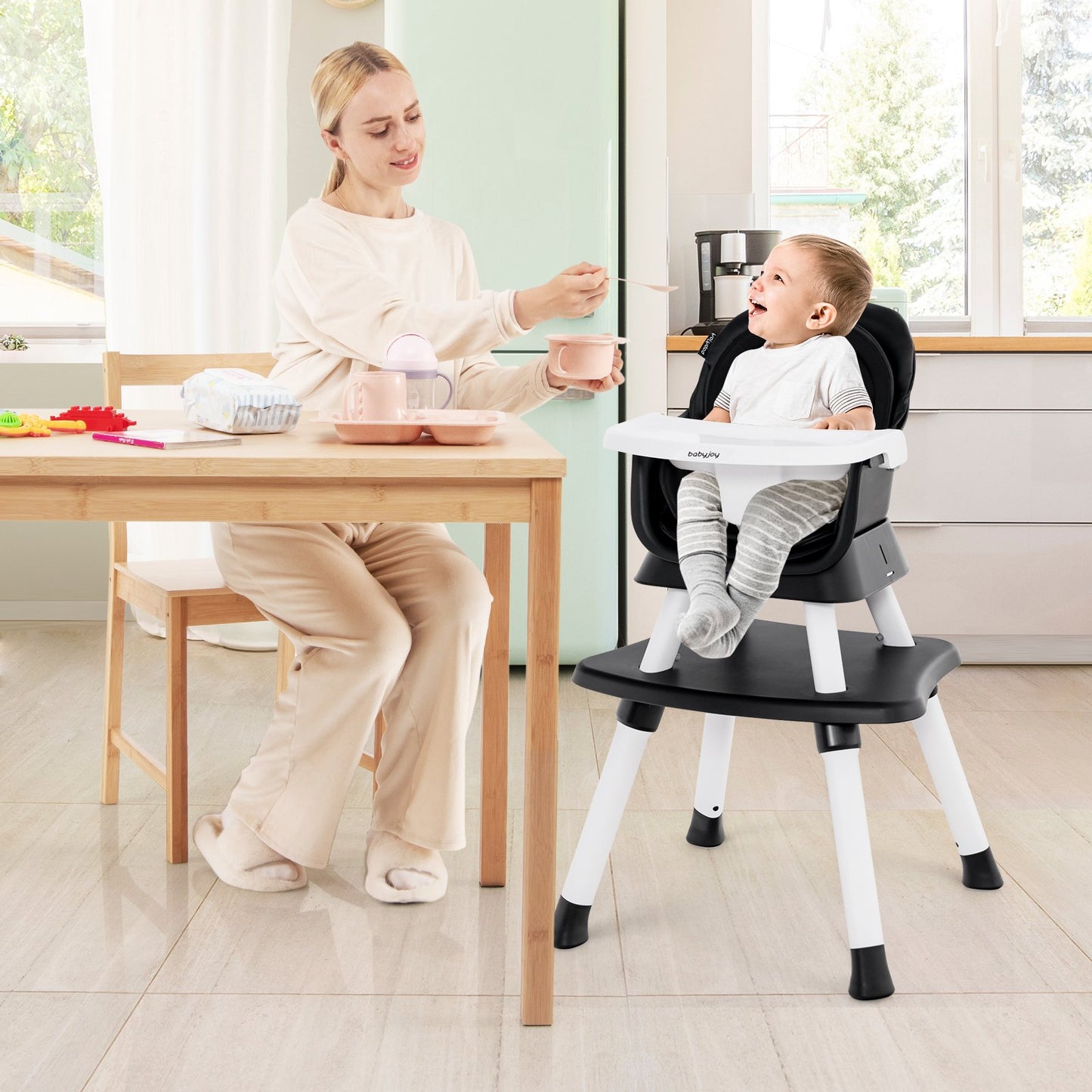 6-in-1 Convertible Baby High Chair with Adjustable Removable Tray, Black at Gallery Canada