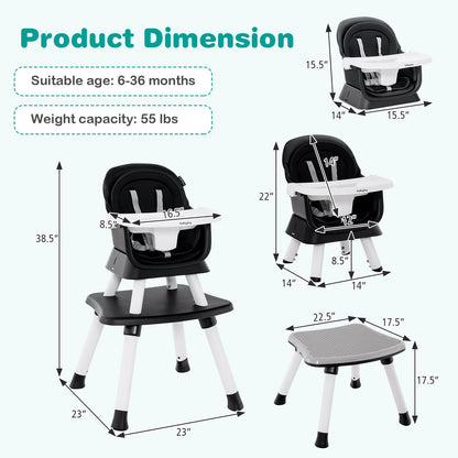 6-in-1 Convertible Baby High Chair with Adjustable Removable Tray, Black