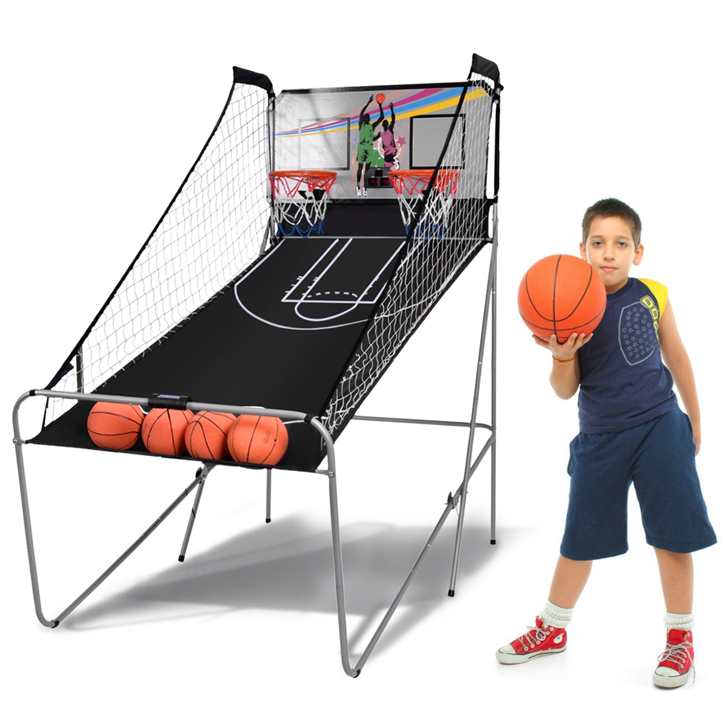 Foldable Double Electronic Basketball Game with 4 Balls Indoor, Gray Game Room at Gallery Canada