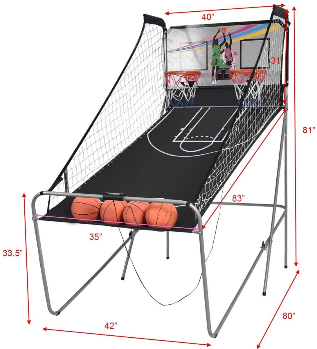 Indoor Double Electronic Basketball Game with 4 Balls-Grey, Gray
