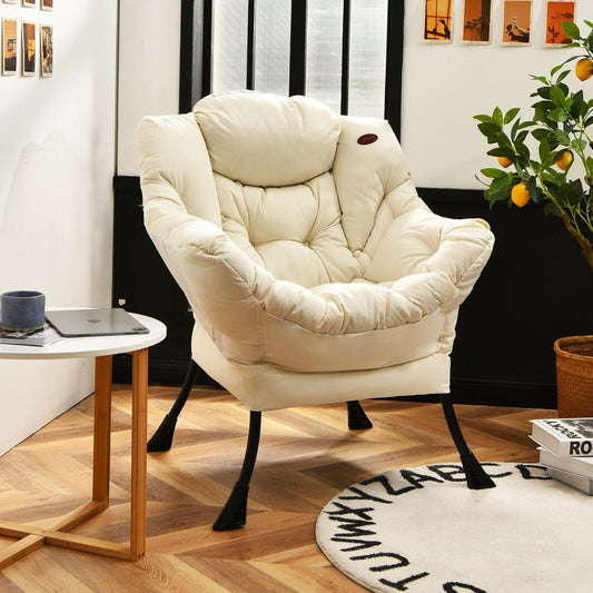 Modern Polyester Fabric Lazy Chair, Steel Frame, Side Pocket, Beige Accent Chairs Beige at Gallery Canada