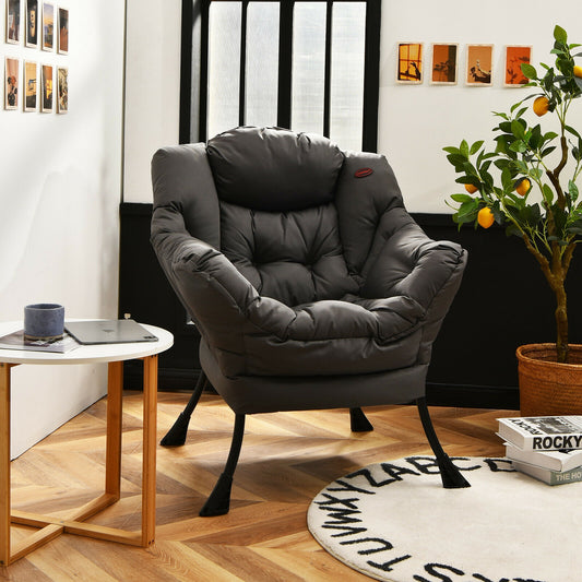 Modern Polyester Fabric Lazy Chair, Steel Frame, Side Pocket, Gray Accent Chairs Gray at Gallery Canada