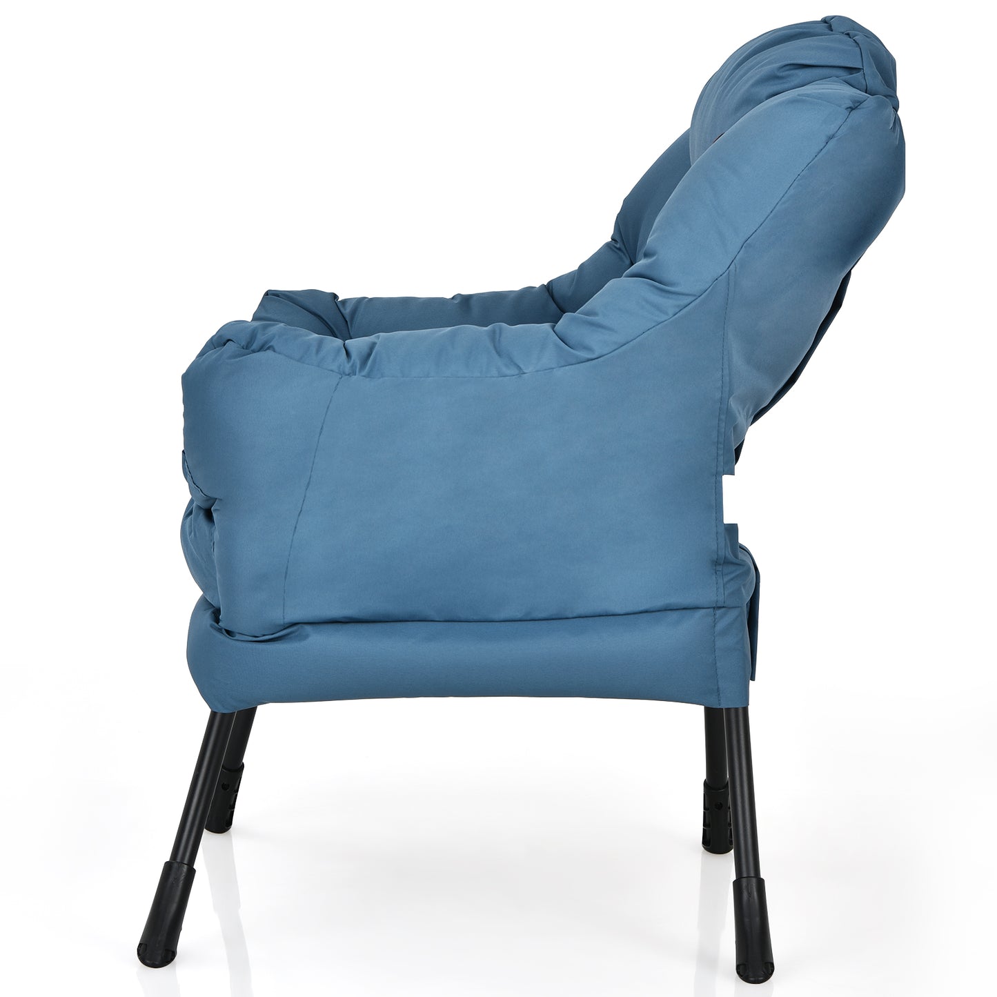 Modern Polyester Fabric Lazy Chair, Steel Frame, Side Pocket, Navy