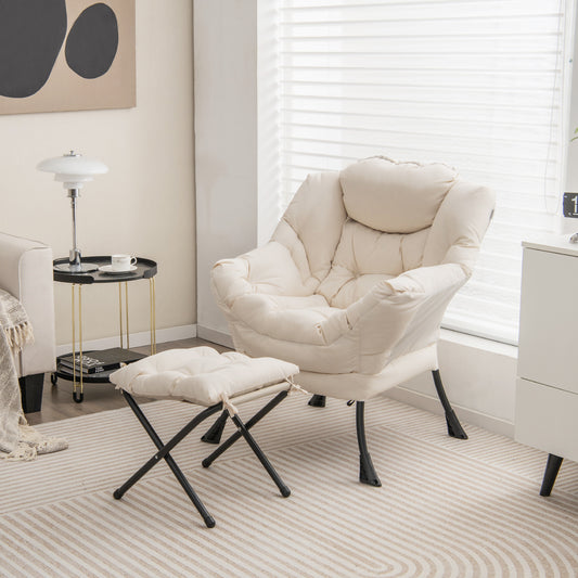 Modern Accent Sofa Chair, Folding Footrest, Side Pocket, Beige Accent Chairs Beige at Gallery Canada
