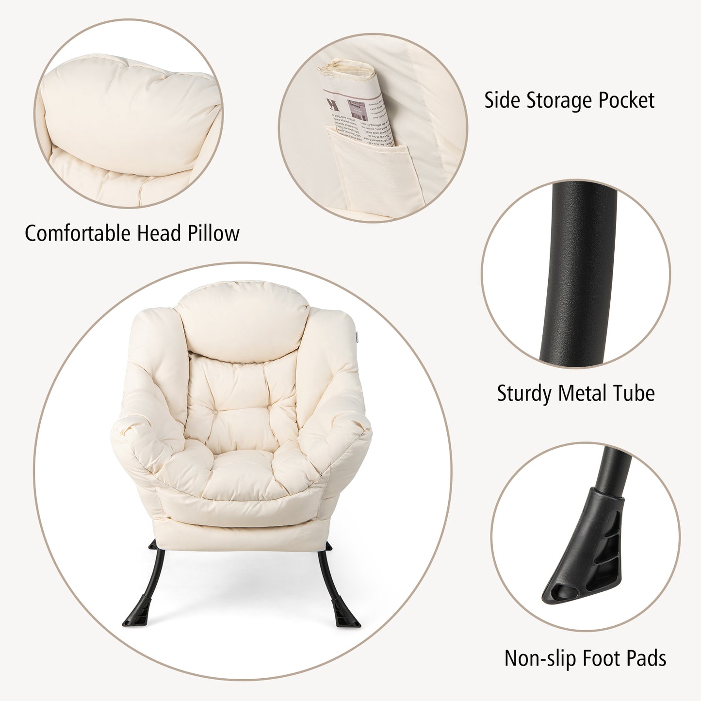 Modern Accent Sofa Chair, Folding Footrest, Side Pocket, Beige Accent Chairs at Gallery Canada