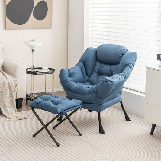 Modern Accent Sofa Chair, Folding Footrest, Side Pocket, Navy Accent Chairs Navy at Gallery Canada
