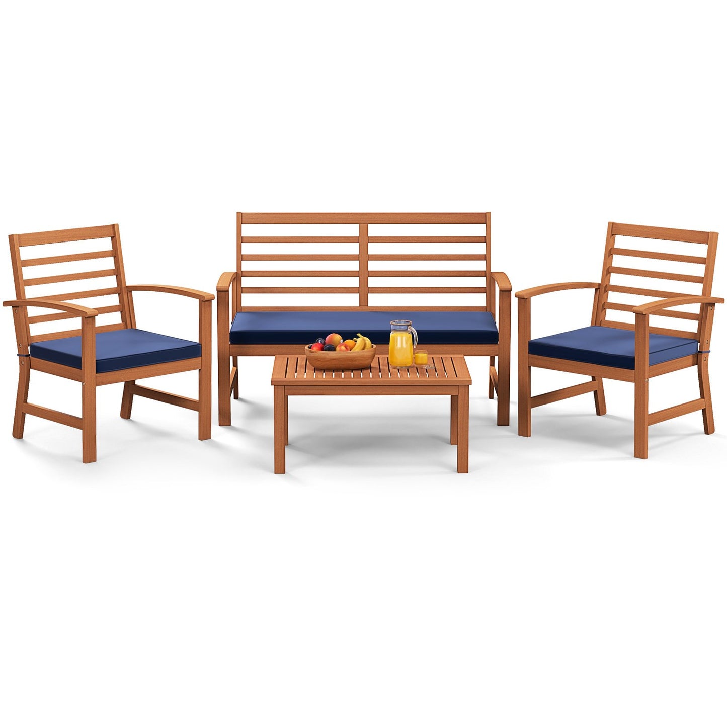 4 Pieces Outdoor Furniture Set with Stable Acacia Wood Frame, Navy