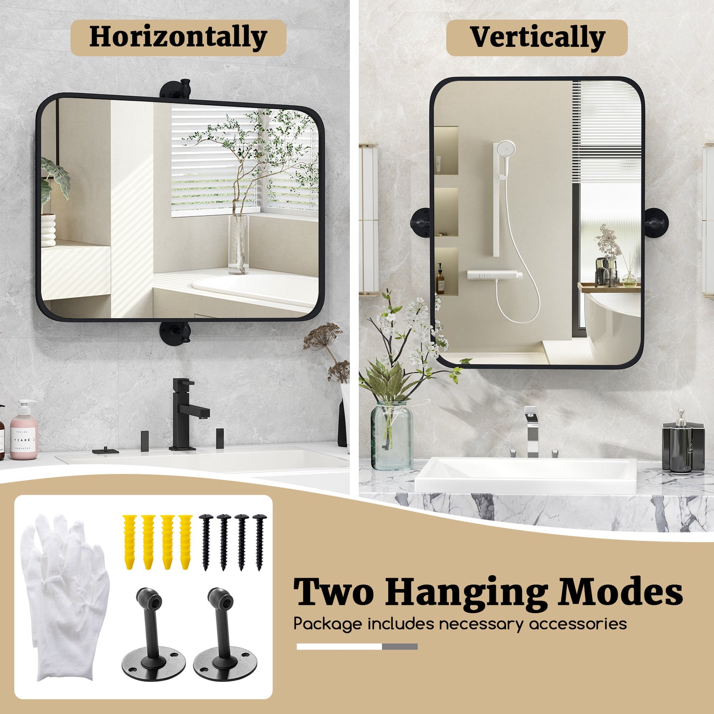 30 x 22 Inch Metal Framed Pivot Wall Mirror, Black Wall Mirrors at Gallery Canada