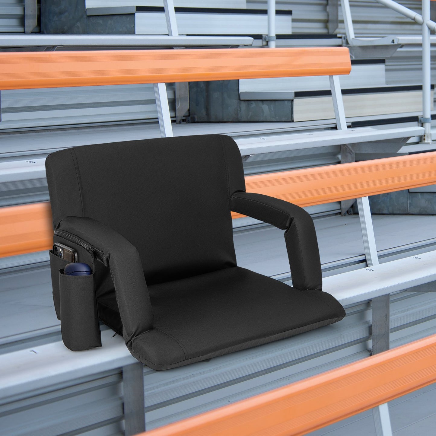 Stadium Seat for Bleachers with Back Support 6 Adjustable Positions, Black