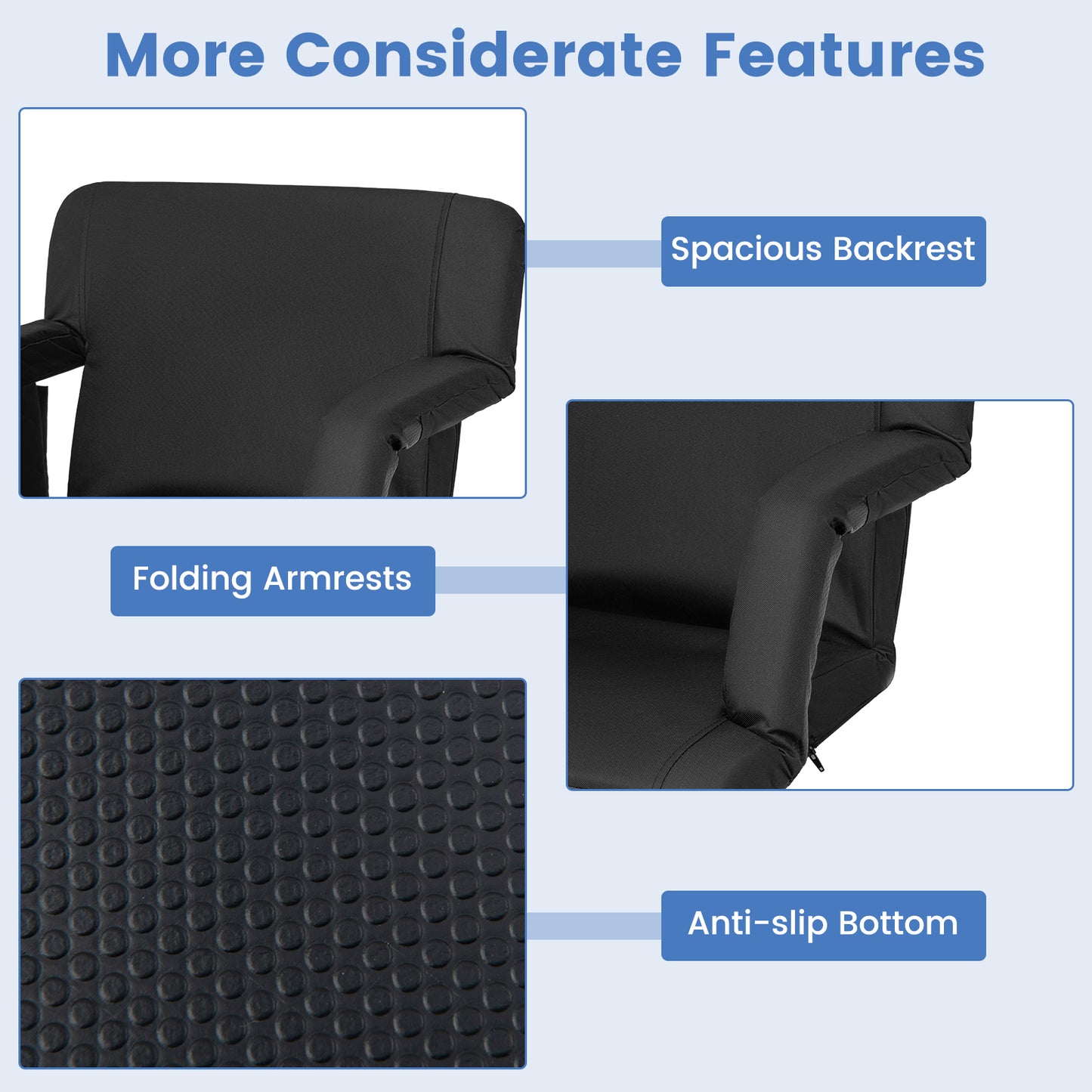 Stadium Seat With Back Support, 6 Adjustable Positions, Black Outdoor Seating & Patio Chairs at Gallery Canada