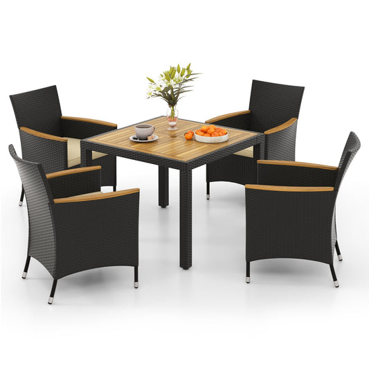5 Pieces Patio Dining Table Set for 4 with Umbrella Hole, Black