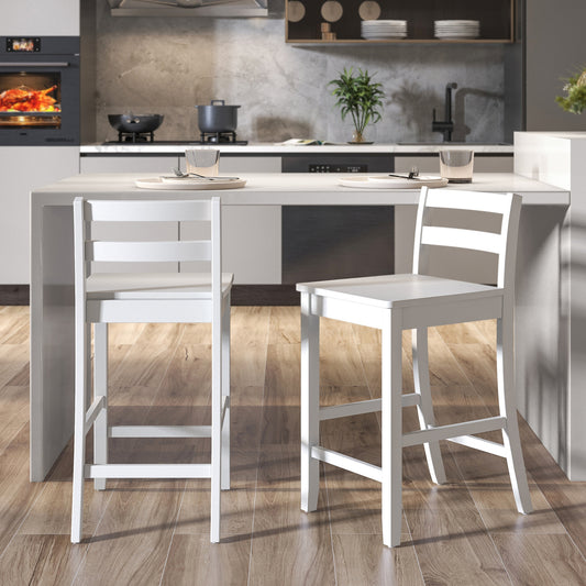 Wooden Bar Stools Set of 2, Ergonomic Backrest, Footrest, White Bar Stools White at Gallery Canada