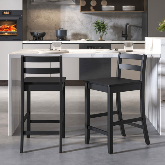 Wooden Bar Stools Set Of 2, Ergonomic Backrest, Footrest, Black Bar Stools Black at Gallery Canada