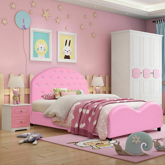Twin Size Upholstered Platform Toddler Bed, Pink Toddler Beds Pink at Gallery Canada
