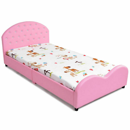 Twin Size Upholstered Platform Toddler Bed with Wood Slat Support, Pink