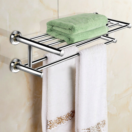 24 Inch Wall Mounted Stainless Steel Towel Storage Rack with 2 Storage Tier, Silver