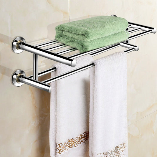 24 Inch Wall Mounted Stainless Steel Towel Storage Rack with 2 Storage Tier, Silver Towel Racks Silver at Gallery Canada