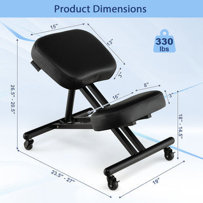Adjustable Ergonomic Kneeling Chair with Upgraded Gas Spring Rod and Thick Foam Cushions, Black at Gallery Canada