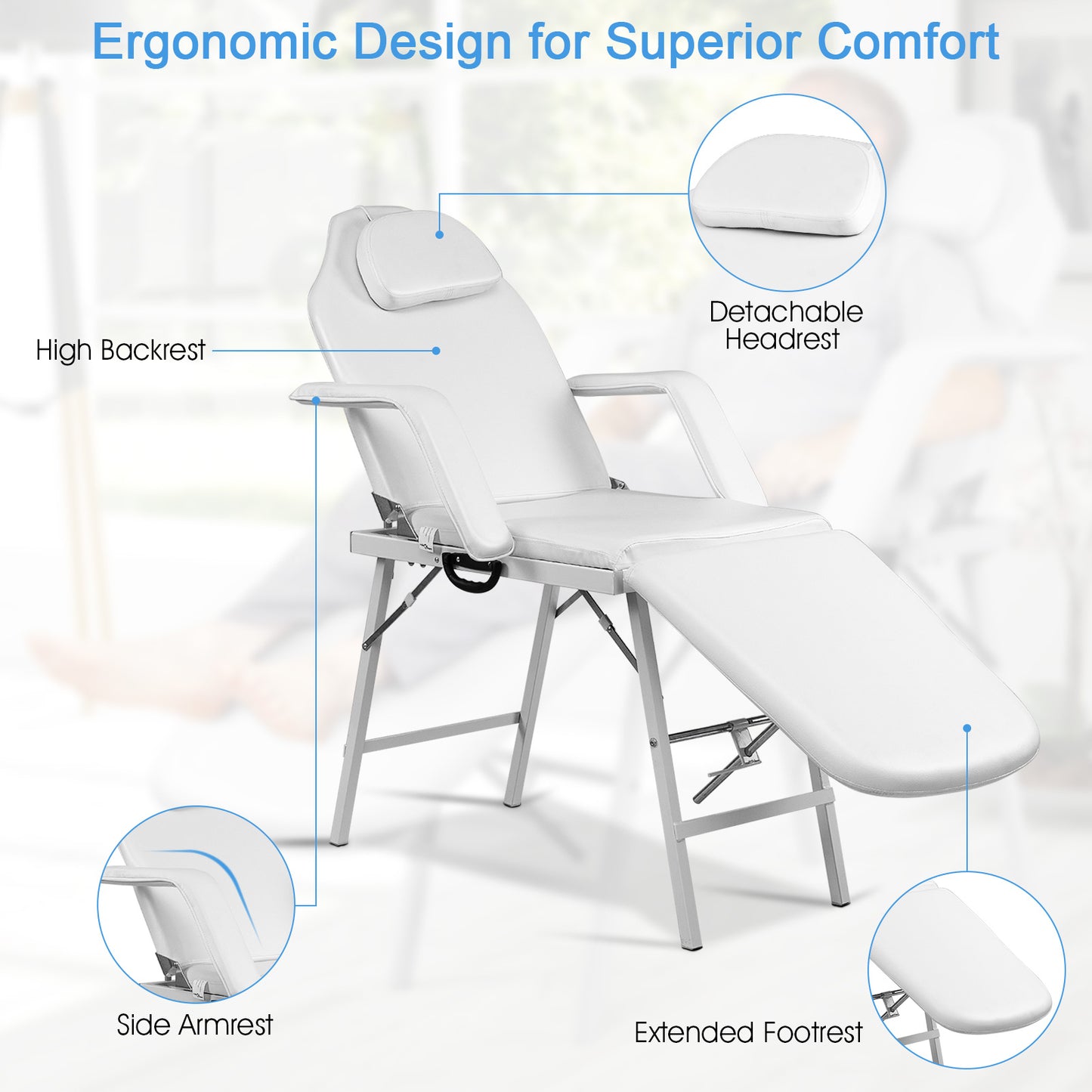 73 Inch Portable Tattoo Salon Facial Bed Massage Table, White Spa & Salon at Gallery Canada