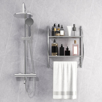 Wall Mounted 2-Tier Bathroom Towel Rack with 2 Towel Bars, Silver