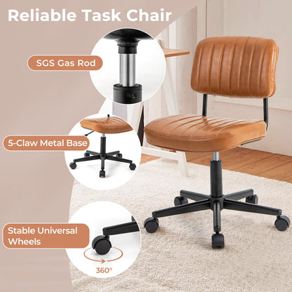 PU Leather Adjustable Office Chair Swivel Task Chair with Backrest, Orange