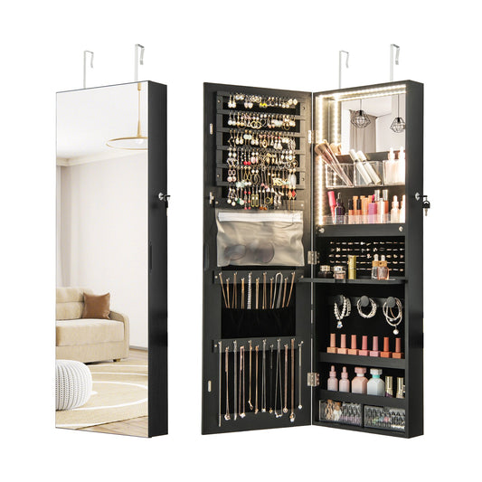 Wall Mounted Jewelry Cabinet with Full-Length Mirror, Black