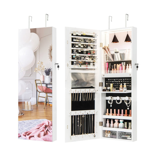 Wall Mounted Jewelry Cabinet with Full-Length Mirror, White