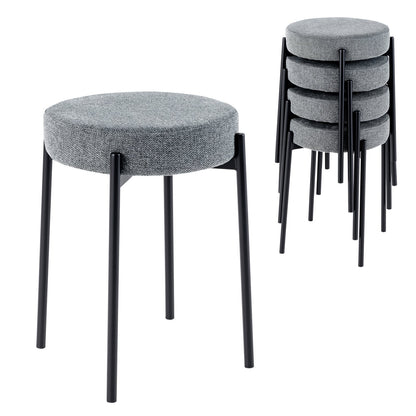 Bar Stools Set of 4 Upholstered Kitchen Stools with Foot Pads, Light Gray