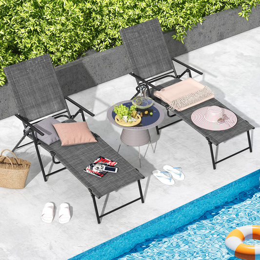 2 Piece Patio Folding Chaise Lounge Chairs, 6-Level Backrest, Gray Outdoor Chaise Lounges Gray at Gallery Canada