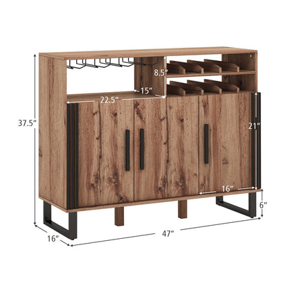 Home Wine Bar Cabinet with 3 Doors and Adjustable Shelves, Brown at Gallery Canada
