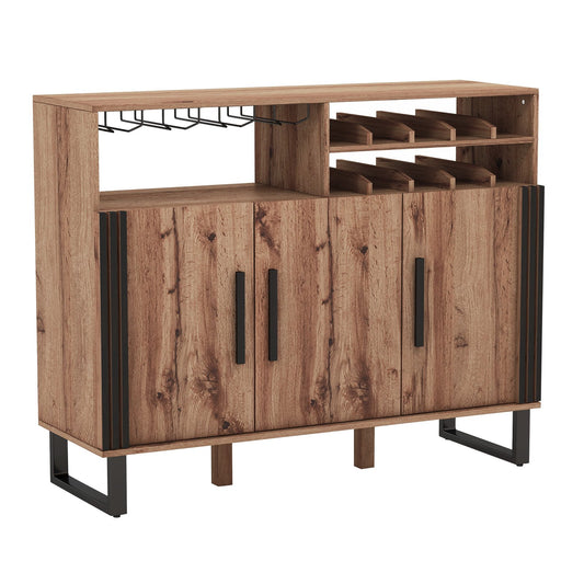 Home Wine Bar Cabinet with 3 Doors and Adjustable Shelves, Brown