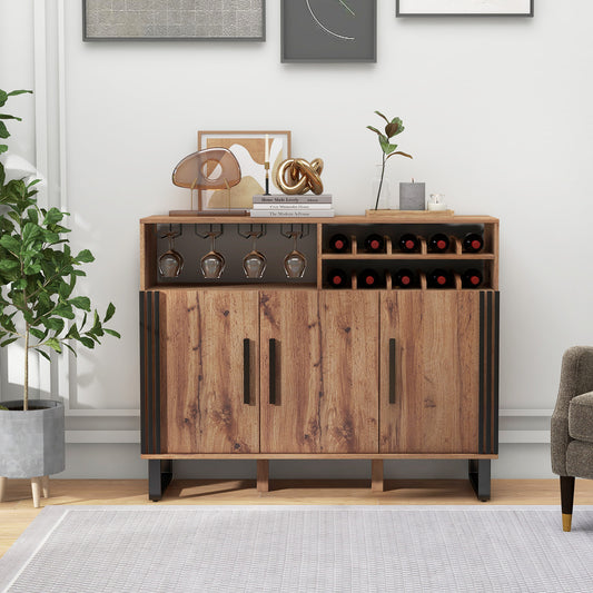 Wine Bar Cabinet, 3 Doors, Adjustable Shelves, Brown Wine Racks Brown at Gallery Canada