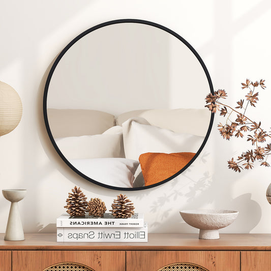 24 Inch Circle Bathroom Mirror, Explosion-Proof Film, Black Wall Mirrors Black at Gallery Canada