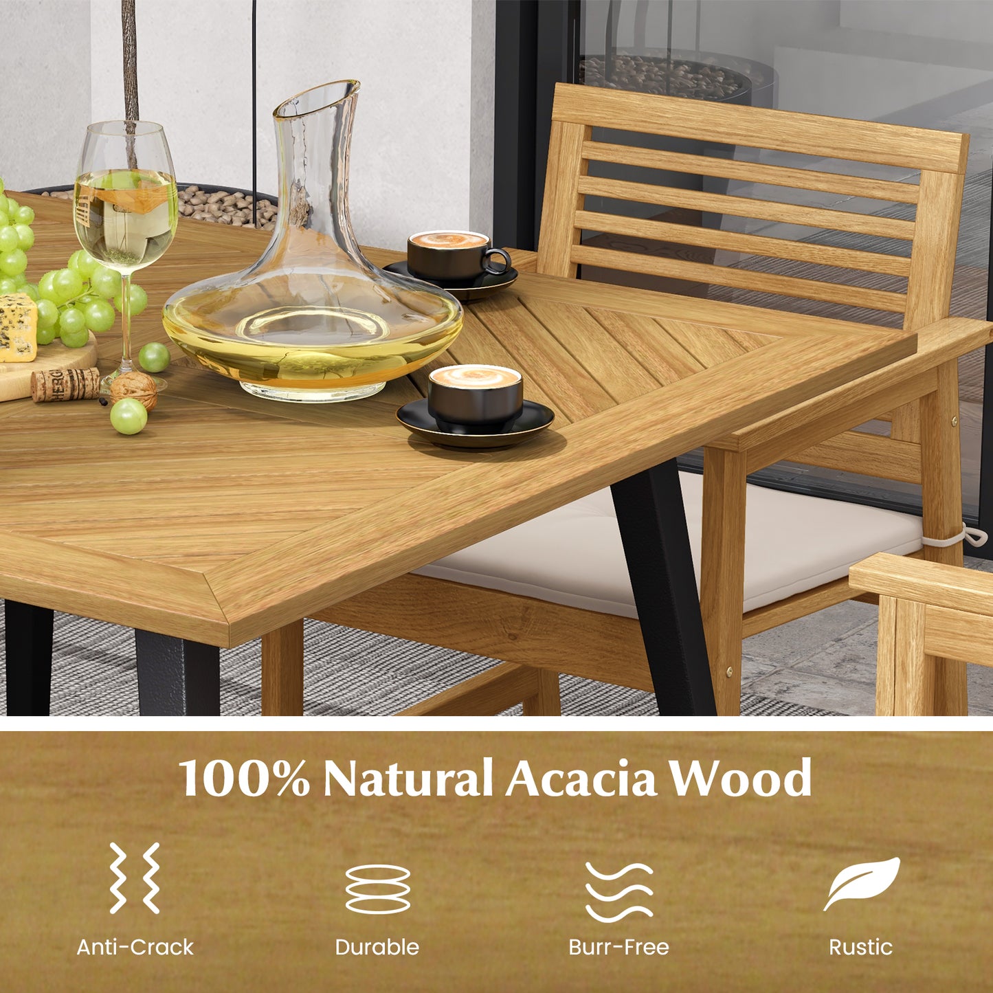 4-Person Acacia Wood Outdoor Dining Table, Garden Poolside Backyard Patio Dining Tables at Gallery Canada