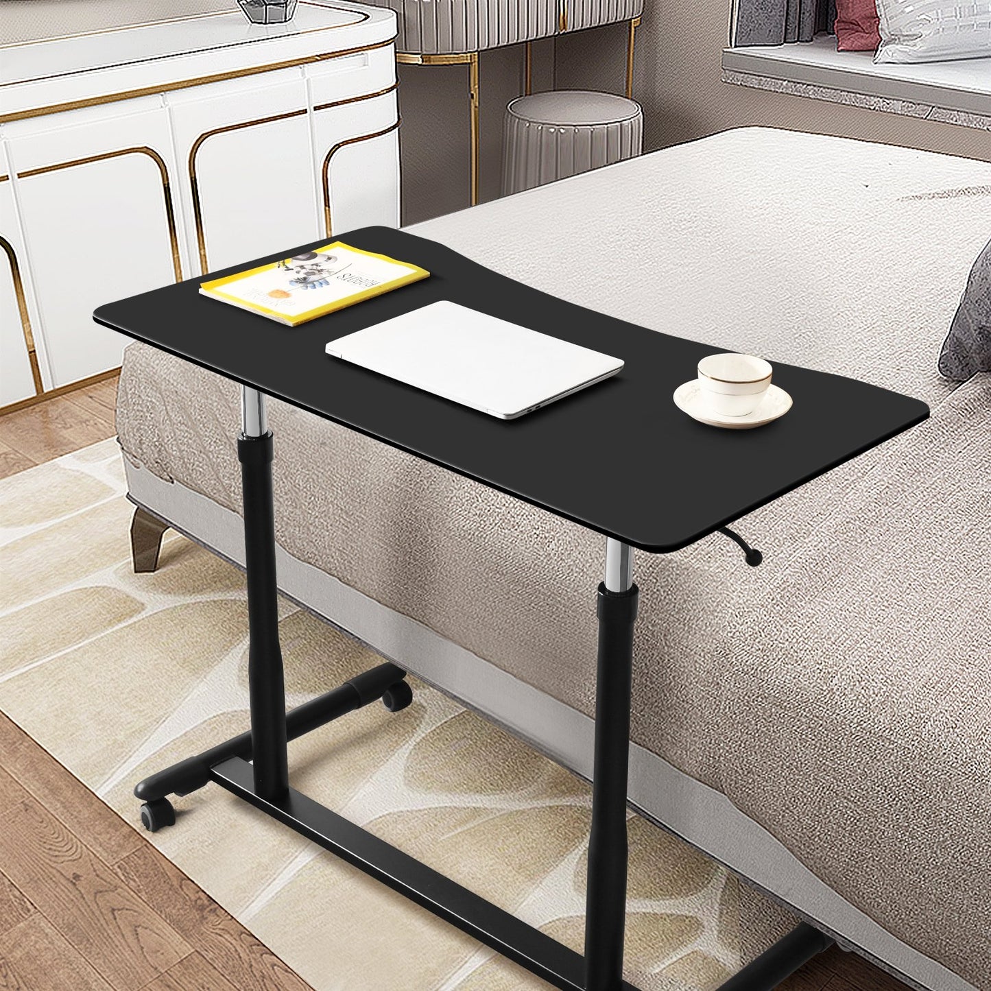 Height Adjustable Computer Desk Sit to Stand Rolling Notebook Table , Black at Gallery Canada