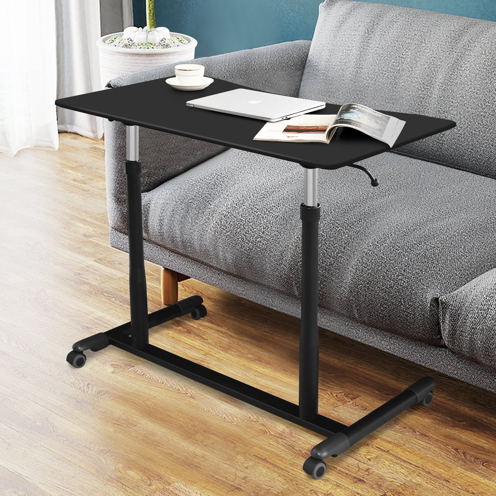Height Adjustable Computer Desk Sit to Stand Rolling Notebook Table , Black at Gallery Canada