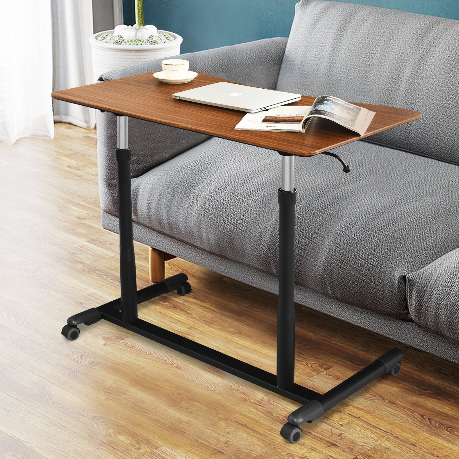 Height Adjustable Computer Desk Sit to Stand Rolling Notebook Table, Brown at Gallery Canada