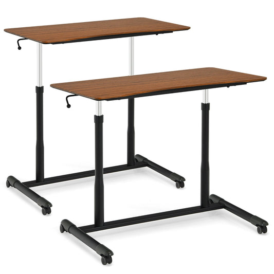 Height Adjustable Computer Desk Sit to Stand Rolling Notebook Table, Brown