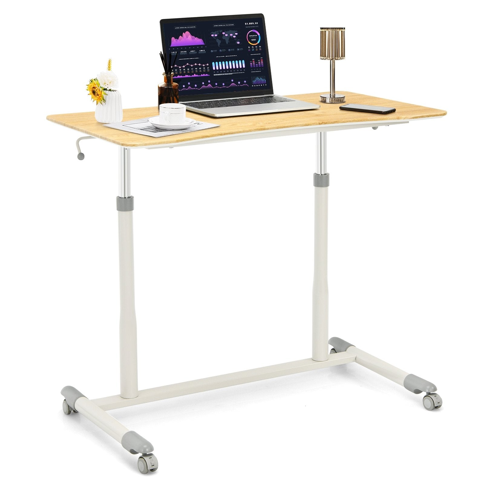 Height Adjustable Computer Desk Sit to Stand Rolling Notebook Table , Natural at Gallery Canada