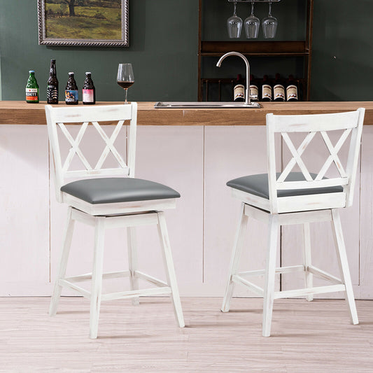 2 Pieces 24 Inches Swivel Counter Height Barstool Set with Rubber Wood Legs, White Bar Stools White at Gallery Canada