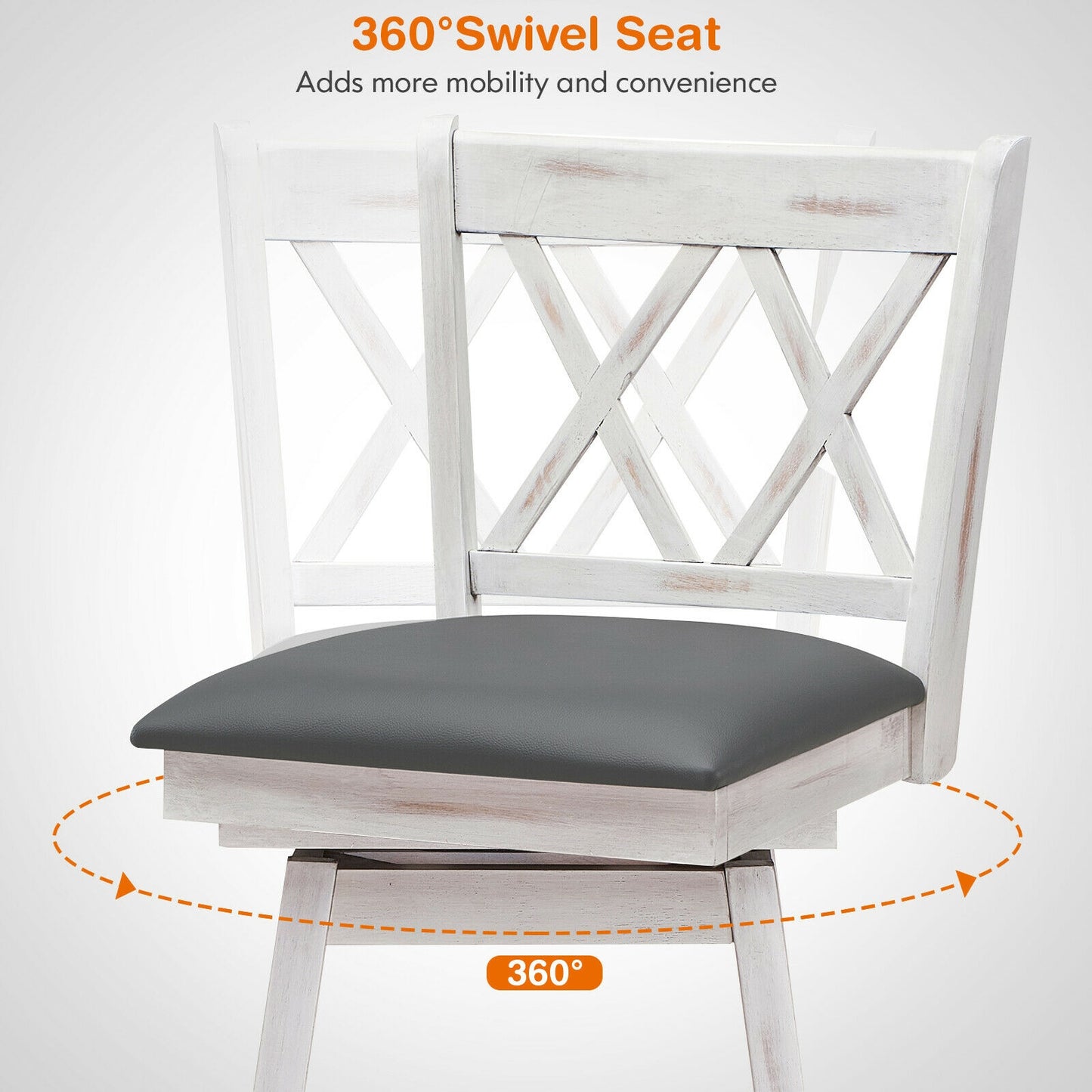 24 Inches Swivel Counter Height Barstool Set, Rubber Wood Legs, White Bar Stools at Gallery Canada