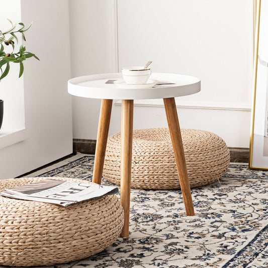 Round Side Sofa Coffee Table, White