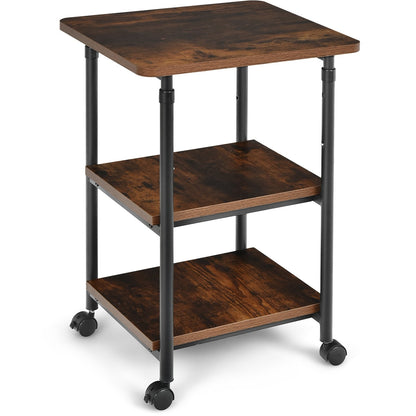 3-tier Adjustable Printer Stand with 360° Swivel Casters, Brown at Gallery Canada